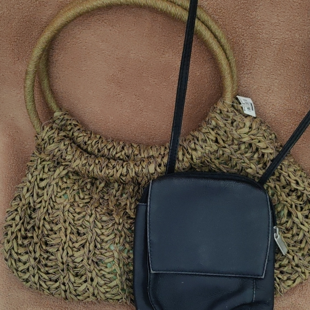 Woven Straw Shoulder Bag with Circular Handles - Natural